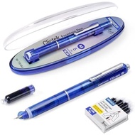 WRITECH Clictek Fountain Pen Retractable: Blue Ink Medium Nib Transparent Barrel, Gift Set Includes 