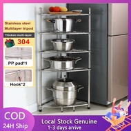 304 Stainless Steel Kitchen Racks Organizer 5 Layer Space-saving Tripod Corner Rack Bathroom Kitchen Storage Rack Floor Standing Cabinet Rack Microwave Oven Plates Dish Organizer Rack Spice Condiments Racks Vegetable Storage Rack