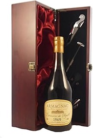 Vintage Armagnac Domaine de Papolle 1969 (70cl) in a silk lined wooden box with four wine accessorie