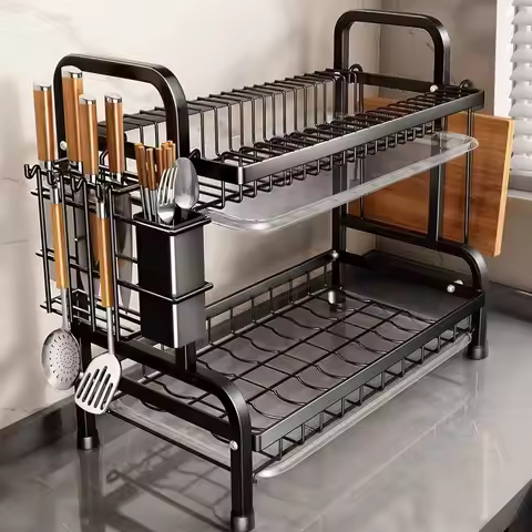 Over The Sink Dish Drying Rack, 2/3 Tier Above Sink Dish Drainer Drying Rack with Utensil Holder for