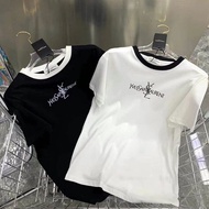 YSL New European And American Middle Printed Letters Pure Cotton T-shirt Couple Wear Men's And Women's Tops Large Size Loose Short-sleeved Student Trend