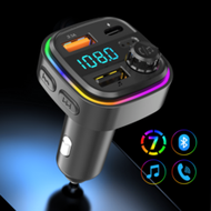 Bluetooth Car Charger With RGB Ambient Light; 3-Port Fast Charging; USB-C Charger; Built-In Micropho