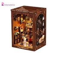 [Menolana] DIY Book Nook Creative Craft Kit Library Book Nook exactCut Wood Bookend Miniature Scene 
