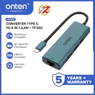 ONTEN UC122 Converter Type C To 6 IN 1HUB TYPE C + LAN & TF/SD Card Reader - 4K 30hz | USB Hub Type 