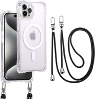 Magnetic for iPhone 15 Pro Max 14 Pro Max 13 pro iphone 12 iphone 11 Case,Clear Strong Magnetic iPhone 15 Pro Phone Case with Crossbody Shoulder Detachable Lanyard Cord Soft Frame PC Back Shockproof iPhone 15 Pro Case Cover Compatible with MagSafe
