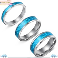 ICAOE103 2PCS Blue Opal Inlay Ring, Stainless Steel Polished  Stainless Steel Wedding Ring, Fashion 