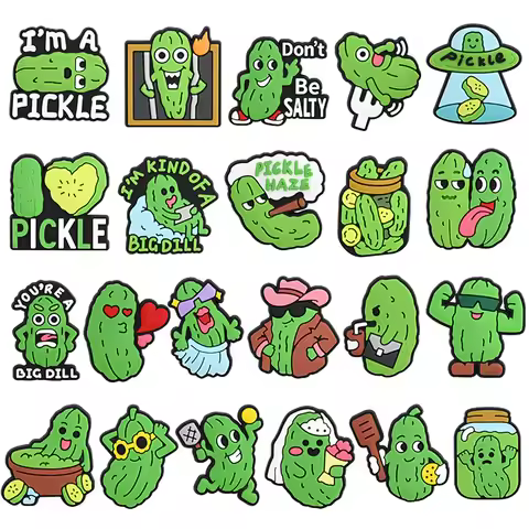1/22Pcs Cute Pickle Dill Cucumber PVC Shoe Charms Cartoon Vegetable For Slides Sandals Ornaments DIY