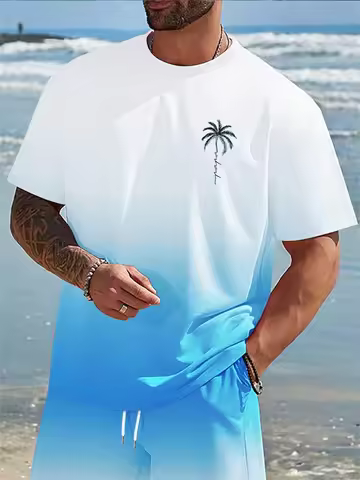 Simple Fashion Coconut Tree Graphic Gradient T Shirts Fashion Summer Short Sleeve 3D Printed T-shirt