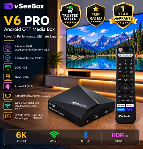 vSeeBox V6 Pro | Android 14 Device with | 4GB+32GB | Authorized Seller | USA Ship | Dual-Band WiFi |