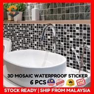 6PCS 3D Mosaic Waterproof PVC Tiles Decal Wall Sticker for Bathroom Kitchen Decoration (20x20cm)