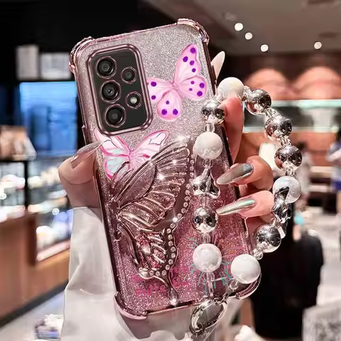 Strap Glitter Beautiful Love Phone Holder Case For Samsung Galaxy A13 A14 A15 A16 A24 A25 A34 A35 A3