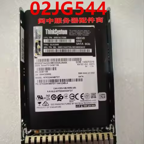 New Original Solid State Drive For Lenovo SR650 X3650M5 480GB 2.5" SATA SSD 02JG544 4XB7A17088
