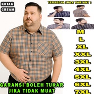 KEMEJA Plaid shirt, jumbo men's shirt cream men'sBIG size 3xl 4xl 5xl 6xl7xl short ventt
