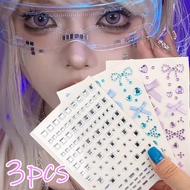 Y2K Waterproof Disposable Temporary Purple Face Stickers - 3D Rhinestone Ribbon Bow Tattoo DIY Hallo
