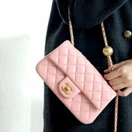 CHANEL 23k乾枯玫瑰粉金球大mini20*12*7 全新閒置配件購證塵袋