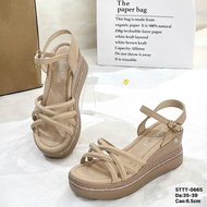 Sandal with stone-embellished sole, 6.5cm high, woven strap and charm clasp - (5TTT) - Genuine Jolie