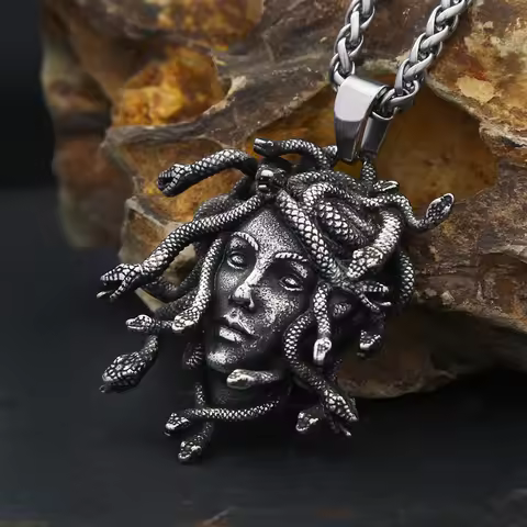 Fashion Medusa Stainless Steel Pendant Vintage Punk Snake Necklace For Men Biker Unique Amulet Jewel