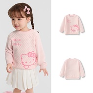 Balabala | เสื้อสเวตเตอร์ถักลายปัก Hello Kitty สำหรับเด็กผู้หญิง ฤดูใบไม้ร่วง/ฤดูหนาว 2025 ใหม่ เสื้