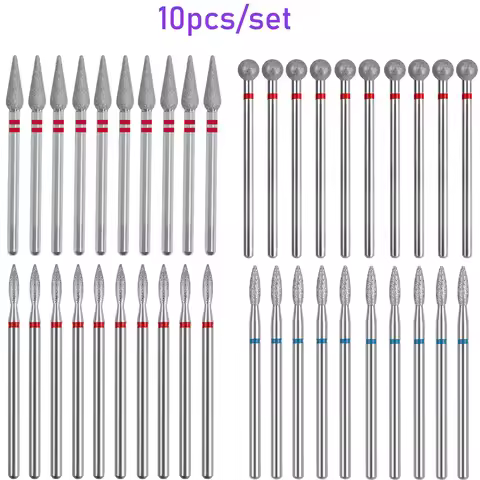 10PCS Diamond Nail Drill Bit Set Electric Milling Cutters For Manicure Rotary Burr Cuticle Clean Man