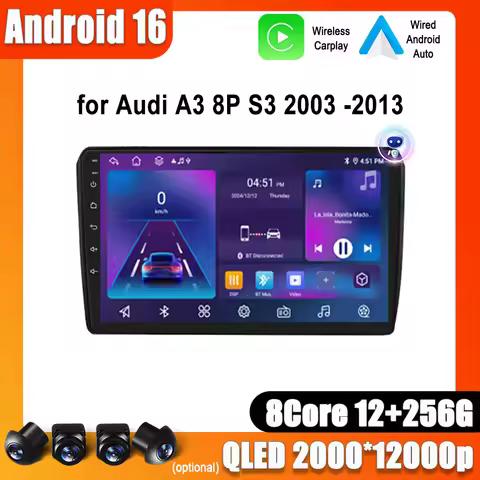 8 Core 4G For Audi A3 8P 2003 -2010 2011 2012 2013 Car Auto Radio Android 16 Multimedia Player QLED 