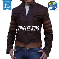 Zens JAKET X MEN WOLVERINE dengan tiga Strip COKLAT - Jaket KULIT Pria X MEN Wolverine - Jaket Pria 