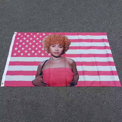 aerlxemrbrae Ice Spice Tapestry Wall Tapestry Ice Spice American Flag Pink Tapestry 3x5Fts with Bras