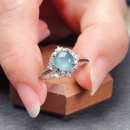 冰種天空藍翡翠蛋面戒指 925純銀 | 天然A貨翡翠 | 送禮