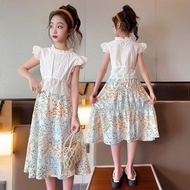 PUTIH Girls' White Blouse, Floral Skirt Set | Floral Skirt Girl Set