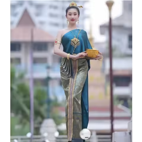 Thailand Traditional Clothing for Women Blouse Shawl Long Skirt Vintage Clothes Photography Catwalk