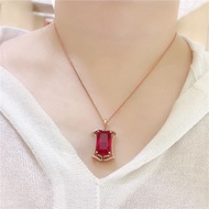 Russia 585 Purple Gold Fashion Rectangular Pendant Inlaid 14K Rose Gold Ruby Pendant