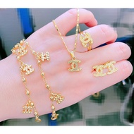 18k Bangkok gold 4in1 Set Earrings Necklace Bracelet Ring Adjustable Size