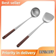 Wok Spatula and Ladle Tool Set, 17 Inches Spatula for Wok, Stainless Steel Wok Spatula