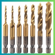 7Pcs 1/4Inch Hex Shank Titanium Combination Drill and Tap Set Metric Thread HSS M3-M10 Screw Tapping