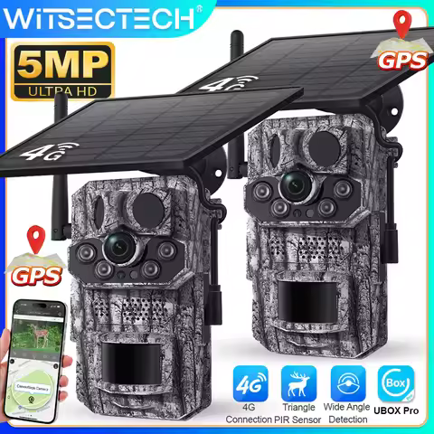 2PCS 4G LTE Cellular Trail Camera 5MP Live Stream Trail Cam Outdoor Solar Hunting Camera Night Visio