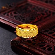 ring woman ring 5G Gold Color Sand Gold Plated 999 Ring Men Women Glossy Ring Wide Face Twist Ring B