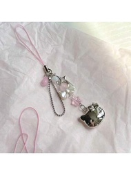 1入組動漫鑰匙扣 可愛創意蝴蝶結戀愛手機鏈 INS甜美女孩心形包裝漫畫裝飾吊飾禮品