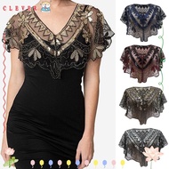 CLEVER Short Cape, 1920s Black Lace Flapper Shawl, Fashion Beaded Mesh Embroidered Sequin Short Cover Up Dress Accessory Women