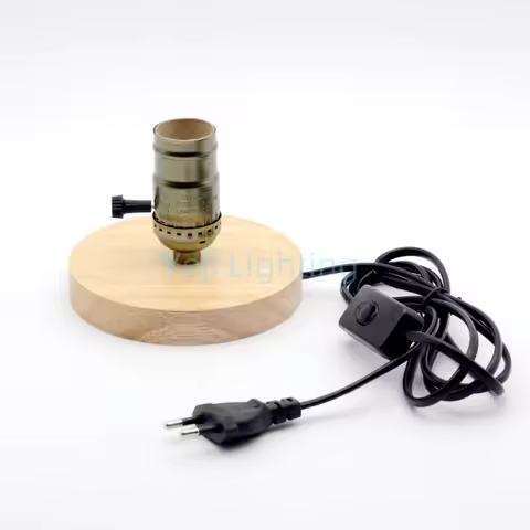 Antique Edison Lamp Holder E26 E27 Socket Wooden Oak Lamp Base with EU Plug ON/OFF Switch Dimmer Swi