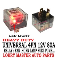 RELAY 4PIN 12V/24V 80A HEAVY DUTY TYPE WITH LED LIGHT SUITABLE FOR ALL CAR LORRY RELAY HEAD LAMP , H