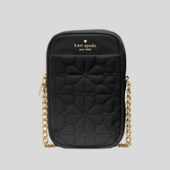 KATE SPADE Spade Flower Quilted Fabric Phone Crossbody Bag Black KK898