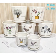 Ceramic flower pot with plate - L size pot 大号陶瓷花盆配底盘