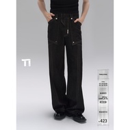 Qi Shilu TIWILLTANG TIWILLTANG < Mingjue Yanji} 3.0 Soot Open Line Denim Straight Trousers Men