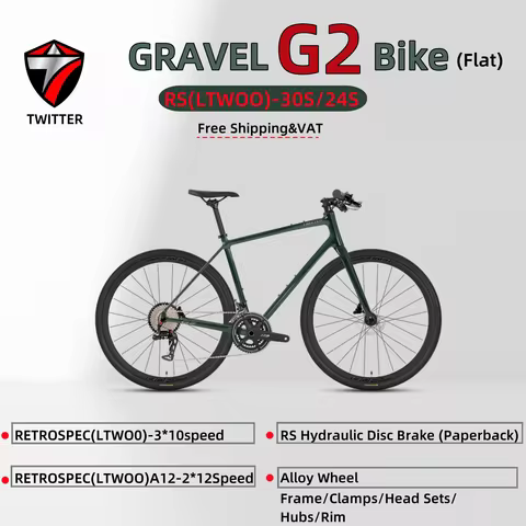 TWITTER G2 Gravel Bike RS30/RS24 Speed Hydraulic Disc Brakes, 700X45C Tires, Off-Road Adventure Bicy