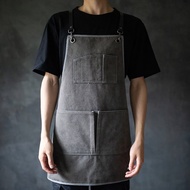 鹿造LUZAO 包邊多口袋款 帆布背帶圍裙 鐵灰色 職人工作服