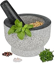Relaxdays Pestle, Spices, Herbs, Polished Stone Mortar, HxD: 10x15cm, Durable, Non-Slip, Granite, Grey