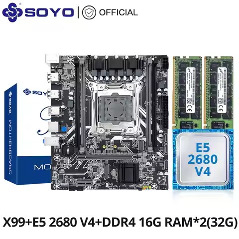 SOYO X99 Gaming Motherboard Set with Xeon E5 2680 V4 CPU & DD4 32G (2*16G) 2133MHz Memory NVME M.2 S