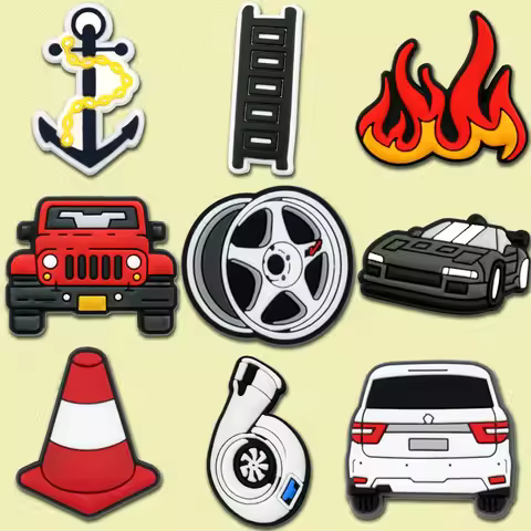 1/9pcs Cruel Jeep Sports Car Shoe Charms for Boys Kids Gift Turbine Hub Shoe Decoration Accessories 