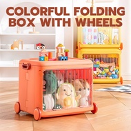 BYJ Folding Storage Box with Wheels Space Saver Colorful Storage Box