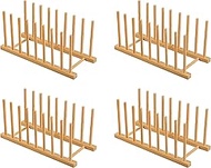 HBlife 4pcs Bamboo Dish Dying Rack Pot Lid Plate Organizer Holder for Cabinet, Cutting Board Stand D