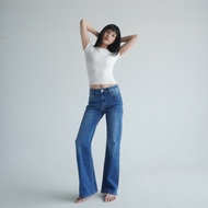 [SHINI JEANS] JAMES Straight Stretch Comfortable Jeans 100cm Long With LEATHER TAG Baggy Jeans Women